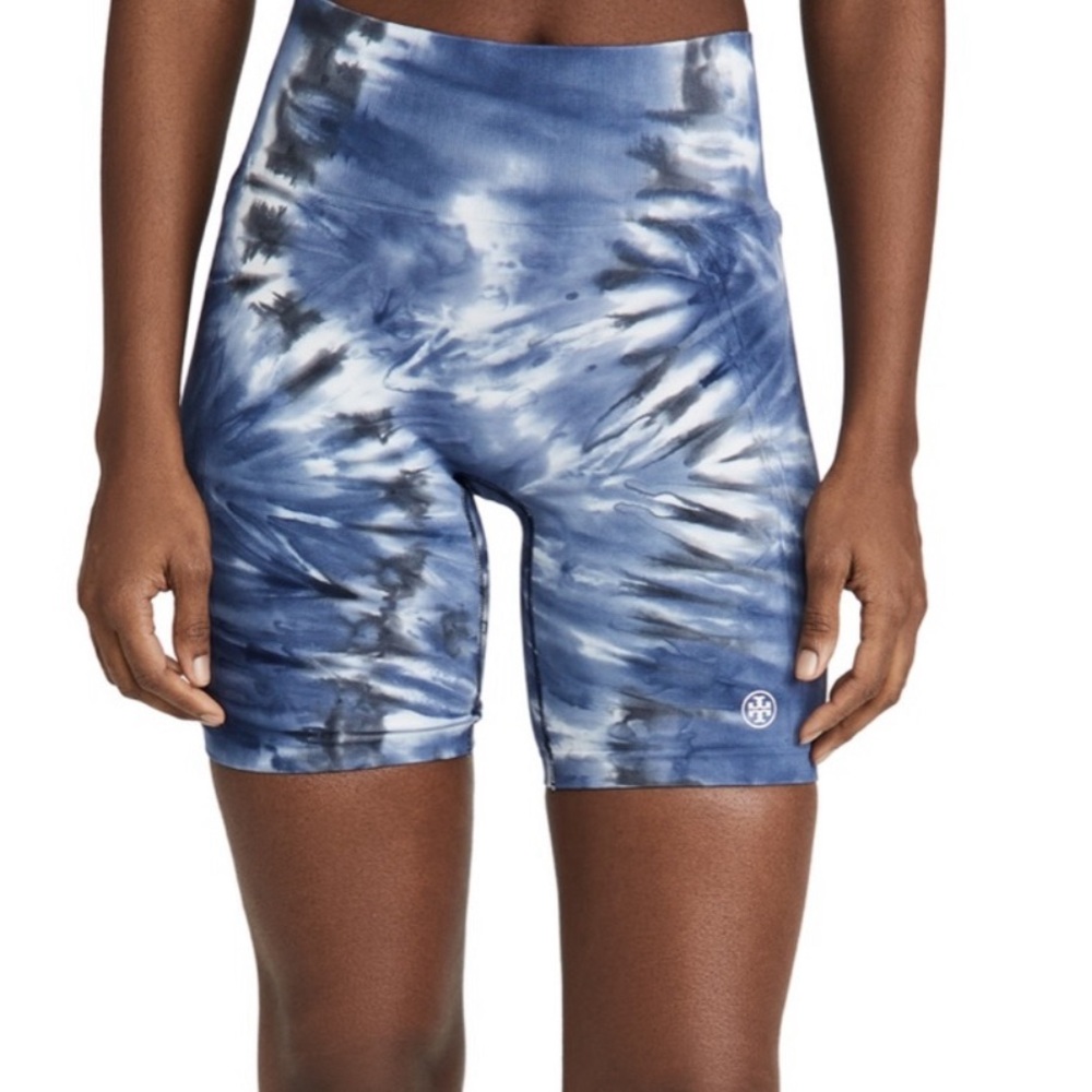 TORY BURCH SPORT BLUE, WHITE & GRAY TIE DYE BIKER SHORTS LADIES MEDIUM